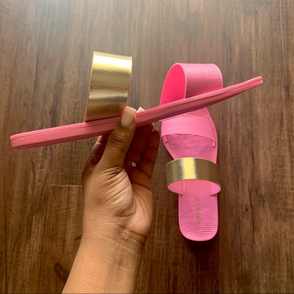 Pink & Gold Double Strap Sandal Slides - Picture 4 of 5